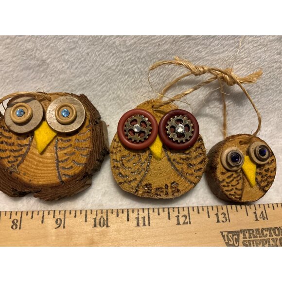 Wooden Owl Ornaments set 6 souvenir Christmas Hand crafted Route 66 TX Holiday - Picture 11 of 11